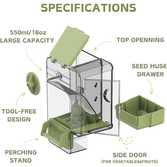 Automatic Bird Feeder, Bird Cage Feeder with Perch, Multifunctional Fruit and Vegetable Holder for Budgies, Parakeets, Canaries, Cockatiels, Finches (Green) Automatic Bird Feeder, Bird Cage Feeder with Perch, Multifunctional Fruit and Vegetable Holder for Budgies, Parakeets, Canaries, Cockatiels, Finches (Green)