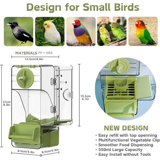 Automatic Bird Feeder, Bird Cage Feeder with Perch, Multifunctional Fruit and Vegetable Holder for Budgies, Parakeets, Canaries, Cockatiels, Finches (Green) Automatic Bird Feeder, Bird Cage Feeder with Perch, Multifunctional Fruit and Vegetable Holder for Budgies, Parakeets, Canaries, Cockatiels, Finches (Green)