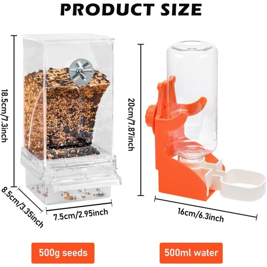 Automatic Bird Feeder, Transparent Bird Feeder with Water Dispenser, Hanging Bird Feeder for Small, Medium Cockatiels, Parakeets Automatic Bird Feeder, Transparent Bird Feeder with Water Dispenser, Hanging Bird Feeder for Small, Medium Cockatiels, Parakeets