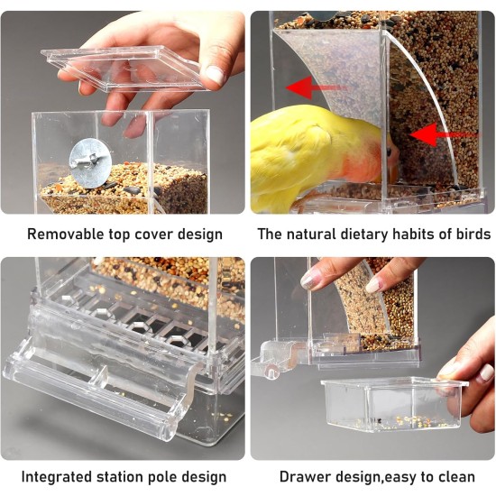 Automatic Bird Feeder, Transparent Bird Feeder with Water Dispenser, Hanging Bird Feeder for Small, Medium Cockatiels, Parakeets Automatic Bird Feeder, Transparent Bird Feeder with Water Dispenser, Hanging Bird Feeder for Small, Medium Cockatiels, Parakeets