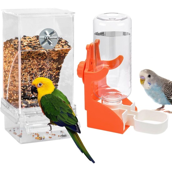 Automatic Bird Feeder, Transparent Bird Feeder with Water Dispenser, Hanging Bird Feeder for Small, Medium Cockatiels, Parakeets