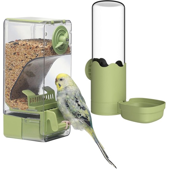 Automatic Bird Feeder Water Dispenser Set, Bird Cage Feeder with Perch for Budgies, Parakeets, Canaries, Cockatiels, Finches (Green) Automatic Bird Feeder Water Dispenser Set, Bird Cage Feeder with Perch for Budgies, Parakeets, Canaries, Cockatiels, Finches (Green)