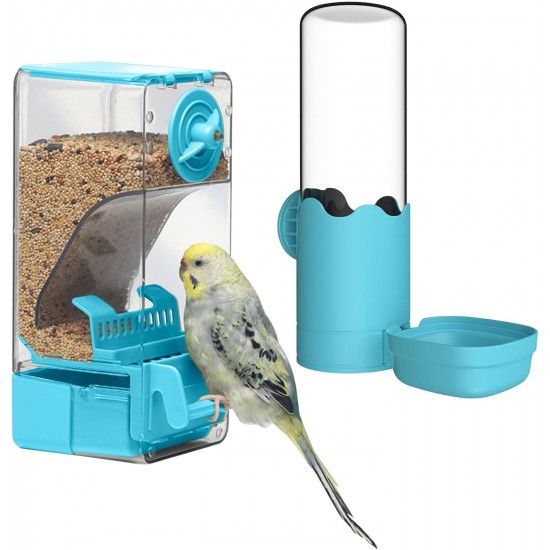 Automatic Bird Feeder Water Dispenser Set, Bird Cage Feeder with Perch for Budgies, Parakeets, Canaries, Cockatiels, Finches (Blue) Automatic Bird Feeder Water Dispenser Set, Bird Cage Feeder with Perch for Budgies, Parakeets, Canaries, Cockatiels, Finches (Blue)