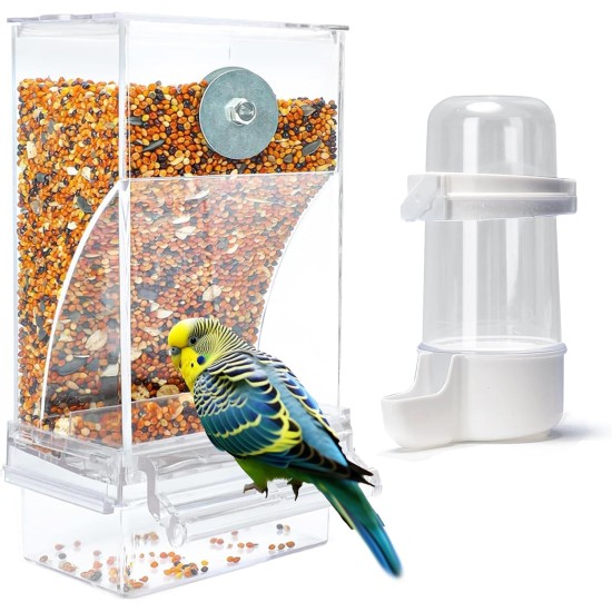 Automatic Feeder for Birds Parrots Acrylic Transparent Bird Feeder Parakeet Cage Automatic Bird Feeder Cage Accessories for Canaries Cockatiels Finches Automatic Feeder for Birds Parrots Acrylic Transparent Bird Feeder Parakeet Cage Automatic Bird Feeder Cage Accessories for Canaries Cockatiels Finches