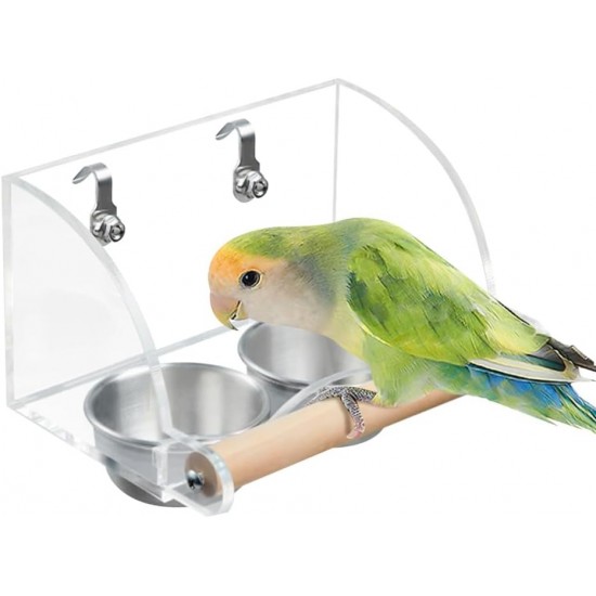 Bird Food and Water Bowl, Transparent Bird Feeder for Cage, Stainless Steel Double Bird Bowls with Non-Slip Stand for Parakeets, Psittacus Erithacus, Lovebirds, Budgies Bird Food and Water Bowl, Transparent Bird Feeder for Cage, Stainless Steel Double Bird Bowls with Non-Slip Stand for Parakeets, Psittacus Erithacus, Lovebirds, Budgies