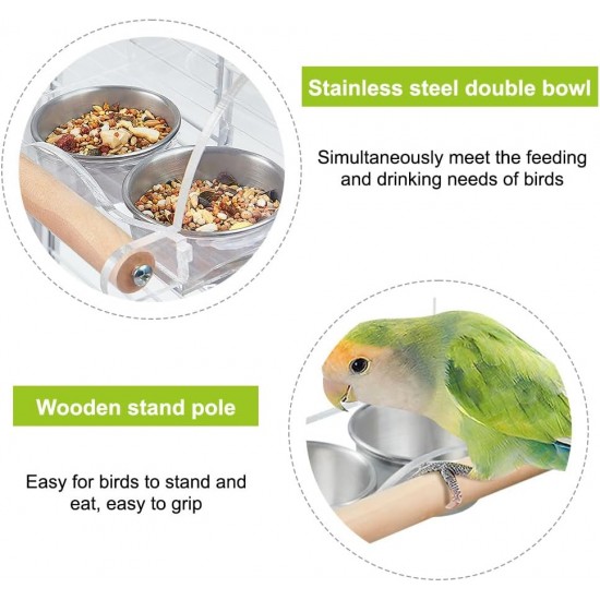 Bird Food and Water Bowl, Transparent Bird Feeder for Cage, Stainless Steel Double Bird Bowls with Non-Slip Stand for Parakeets, Psittacus Erithacus, Lovebirds, Budgies Bird Food and Water Bowl, Transparent Bird Feeder for Cage, Stainless Steel Double Bird Bowls with Non-Slip Stand for Parakeets, Psittacus Erithacus, Lovebirds, Budgies