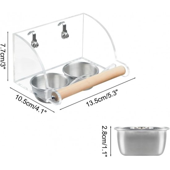 Bird Food and Water Bowl, Transparent Bird Feeder for Cage, Stainless Steel Double Bird Bowls with Non-Slip Stand for Parakeets, Psittacus Erithacus, Lovebirds, Budgies Bird Food and Water Bowl, Transparent Bird Feeder for Cage, Stainless Steel Double Bird Bowls with Non-Slip Stand for Parakeets, Psittacus Erithacus, Lovebirds, Budgies