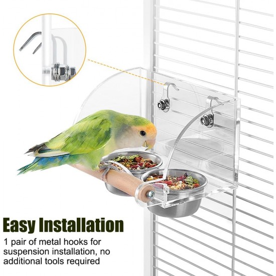 Bird Food and Water Bowl, Transparent Bird Feeder for Cage, Stainless Steel Double Bird Bowls with Non-Slip Stand for Parakeets, Psittacus Erithacus, Lovebirds, Budgies Bird Food and Water Bowl, Transparent Bird Feeder for Cage, Stainless Steel Double Bird Bowls with Non-Slip Stand for Parakeets, Psittacus Erithacus, Lovebirds, Budgies