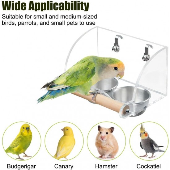 Bird Food and Water Bowl, Transparent Bird Feeder for Cage, Stainless Steel Double Bird Bowls with Non-Slip Stand for Parakeets, Psittacus Erithacus, Lovebirds, Budgies Bird Food and Water Bowl, Transparent Bird Feeder for Cage, Stainless Steel Double Bird Bowls with Non-Slip Stand for Parakeets, Psittacus Erithacus, Lovebirds, Budgies