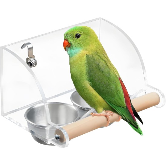 DGMI Transparent Bird Feeder Budgie Automatic Bird Feeder Stainless Steel Double Bird Bowls with Non-Slip Stand for Budgies, Canaries, Nymphensittic DGMI Transparent Bird Feeder Budgie Automatic Bird Feeder Stainless Steel Double Bird Bowls with Non-Slip Stand for Budgies, Canaries, Nymphensittic