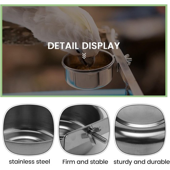 Grnlucja Bird Feeder Cup 3 Pieces Stainless Steel Parrot Cage Feeding Bowl for S Grnlucja Bird Feeder Cup 3 Pieces Stainless Steel Parrot Cage Feeding Bowl for S