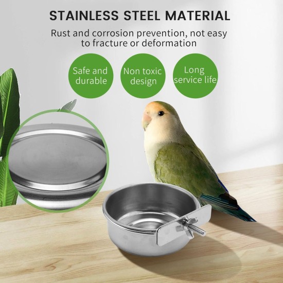 Grnlucja Bird Feeder Cup 3 Pieces Stainless Steel Parrot Cage Feeding Bowl for S Grnlucja Bird Feeder Cup 3 Pieces Stainless Steel Parrot Cage Feeding Bowl for S