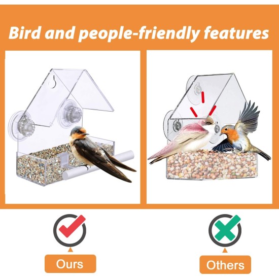 LIANGPIN Window Suction Cup Bird Feeder with Drainage Holes for Windowsill Small Birds Acrylic Clear LIANGPIN Window Suction Cup Bird Feeder with Drainage Holes for Windowsill Small Birds Acrylic Clear
