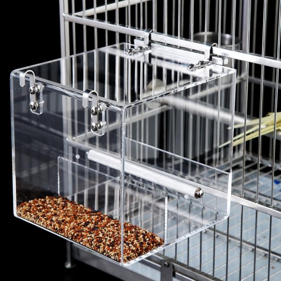 No Mess Bird Feeder for Cage - Automatic Bird Feeder Transparent Food Container Acrylic No Spill Cage Seed Catcher with Stainless Steel Hook for Parrots Parakeets No Mess Bird Feeder for Cage - Automatic Bird Feeder Transparent Food Container Acrylic No Spill Cage Seed Catcher with Stainless Steel Hook for Parrots Parakeets