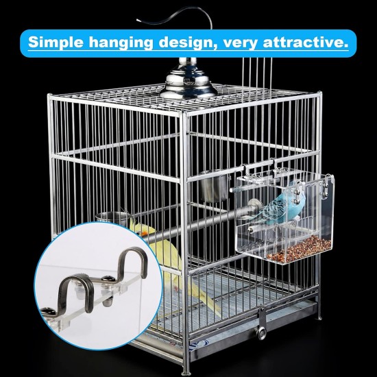 No Mess Bird Feeder for Cage - Automatic Bird Feeder Transparent Food Container Acrylic No Spill Cage Seed Catcher with Stainless Steel Hook for Parrots Parakeets No Mess Bird Feeder for Cage - Automatic Bird Feeder Transparent Food Container Acrylic No Spill Cage Seed Catcher with Stainless Steel Hook for Parrots Parakeets
