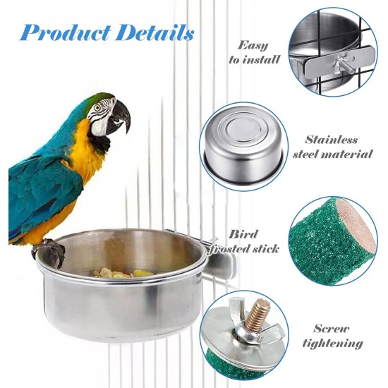 Pack of 2 Bird Feeding Bowls for Hanging, Stainless Steel Bowl with Holder, Bird Feeder Bowl, Stainless Steel Parrots Feeding Cup, for Birds, Parrots, Water Feeding Bowl Pack of 2 Bird Feeding Bowls for Hanging, Stainless Steel Bowl with Holder, Bird Feeder Bowl, Stainless Steel Parrots Feeding Cup, for Birds, Parrots, Water Feeding Bowl