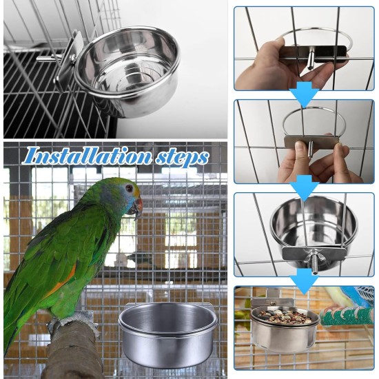Pack of 2 Bird Feeding Bowls for Hanging, Stainless Steel Bowl with Holder, Bird Feeder Bowl, Stainless Steel Parrots Feeding Cup, for Birds, Parrots, Water Feeding Bowl Pack of 2 Bird Feeding Bowls for Hanging, Stainless Steel Bowl with Holder, Bird Feeder Bowl, Stainless Steel Parrots Feeding Cup, for Birds, Parrots, Water Feeding Bowl
