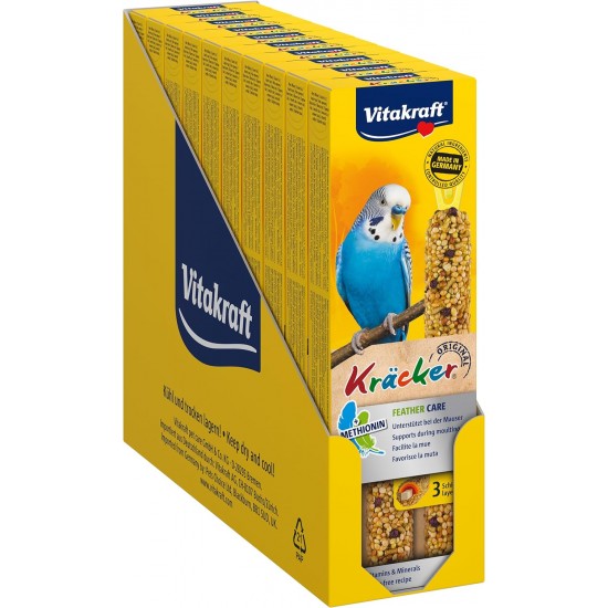 Vitakraft Cracker, for moulting aid, for moulting, nibble sticks for budgies, with vitamins and minerals, no added sugar (10 x 60 g) Vitakraft Cracker, for moulting aid, for moulting, nibble sticks for budgies, with vitamins and minerals, no added sugar (10 x 60 g)
