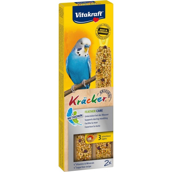 Vitakraft Cracker, for moulting aid, for moulting, nibble sticks for budgies, with vitamins and minerals, no added sugar (10 x 60 g) Vitakraft Cracker, for moulting aid, for moulting, nibble sticks for budgies, with vitamins and minerals, no added sugar (10 x 60 g)