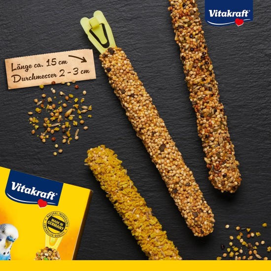 Vitakraft Kräcker Mix, Bird Snack, Nibble Sticks with Egg and Grass Seed, with Apricot and Fig, with Honey and Sesame, for Beak Care, No Added Sugar (10 x 80 g) Vitakraft Kräcker Mix, Bird Snack, Nibble Sticks with Egg and Grass Seed, with Apricot and Fig, with Honey and Sesame, for Beak Care, No Added Sugar (10 x 80 g)