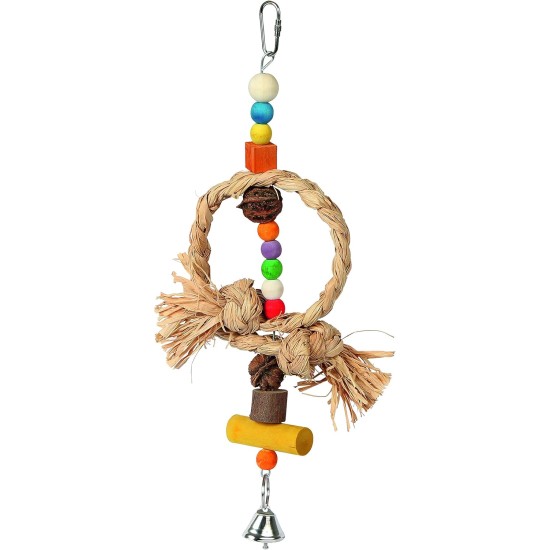 Kerbl Raffia/Walnut/ Pine Bird Toy Nature with Bell, 36 cm