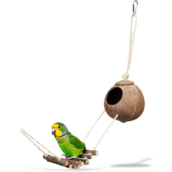 Relaxdays Bird Toy Wooden Ladder Coconut Shell Bird Cage Accessories for Budgie Canary Bird Nest Natural 1 Piece Relaxdays Bird Toy Wooden Ladder Coconut Shell Bird Cage Accessories for Budgie Canary Bird Nest Natural 1 Piece