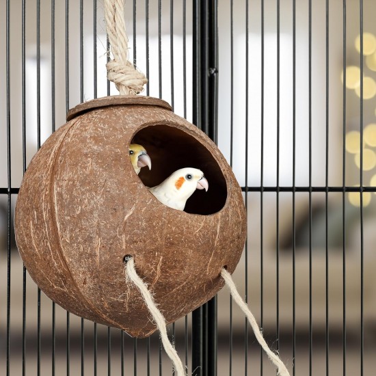 Relaxdays Bird Toy, Wooden Ladder, Coconut Shell, Bird Cage Accessories for Budgies, Canaries, Bird Nest, Natural Relaxdays Bird Toy, Wooden Ladder, Coconut Shell, Bird Cage Accessories for Budgies, Canaries, Bird Nest, Natural