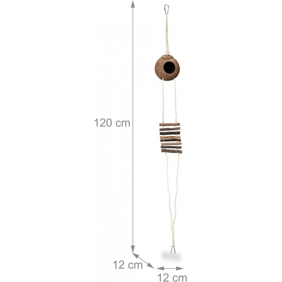 Relaxdays Bird Toy, Wooden Ladder, Coconut Shell, Bird Cage Accessories for Budgies, Canaries, Bird Nest, Natural Relaxdays Bird Toy, Wooden Ladder, Coconut Shell, Bird Cage Accessories for Budgies, Canaries, Bird Nest, Natural