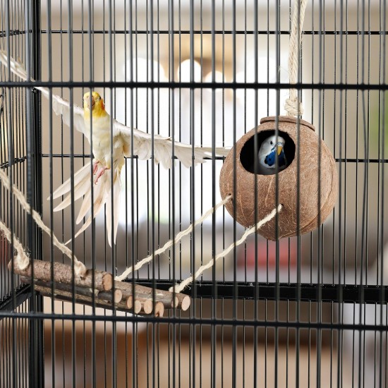 Relaxdays Bird Toy, Wooden Ladder, Coconut Shell, Bird Cage Accessories for Budgies, Canaries, Bird Nest, Natural Relaxdays Bird Toy, Wooden Ladder, Coconut Shell, Bird Cage Accessories for Budgies, Canaries, Bird Nest, Natural