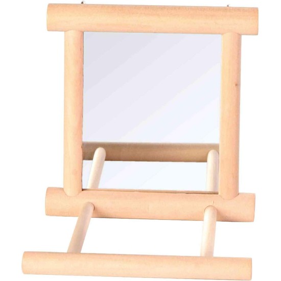 Trixie Bird Mirror with Wooden Frame/2 Landing Perches, 9 x 9 cm
