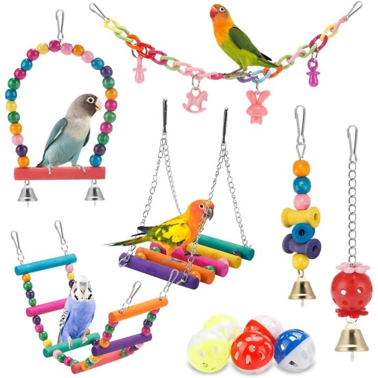 lovyoCoCo Bird Parakeet Toy Swing Hanging Standing Chew Toy Hammock Climbing Ladder Bird Cage Colorful Toy Suitable for Budgies Parakeets Love Birds Finches
