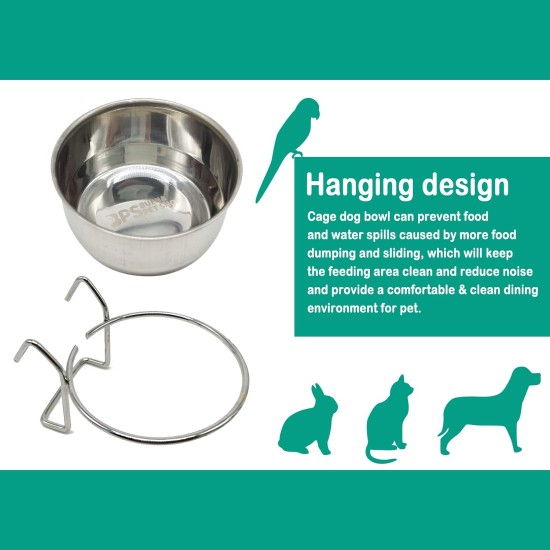 2 x Dog Cage Bowl Stainless Steel with Hooks Food Container 4 Sizes Hanging Food Bowl for Birds Parrot Small Dog BPS-11132x2 2 x Dog Cage Bowl Stainless Steel with Hooks Food Container 4 Sizes Hanging Food Bowl for Birds Parrot Small Dog BPS-11132x2