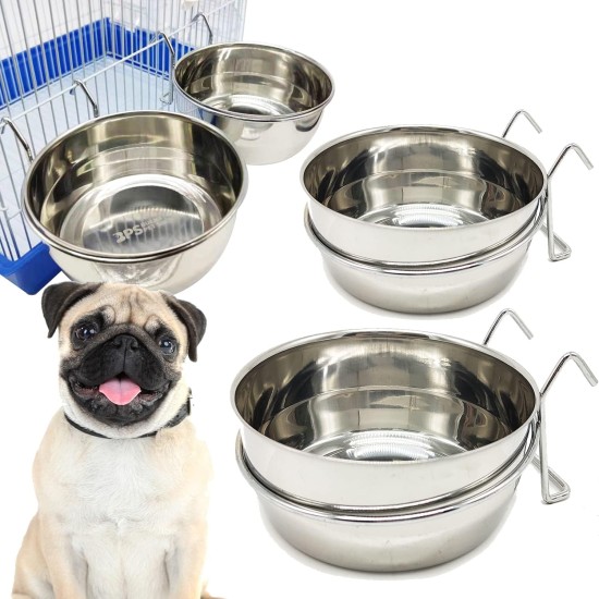 2 x Dog Cage Bowl Stainless Steel with Hooks Food Container 4 Sizes Hanging Food Bowl for Birds Parrot Small Dog BPS-11132x2 2 x Dog Cage Bowl Stainless Steel with Hooks Food Container 4 Sizes Hanging Food Bowl for Birds Parrot Small Dog BPS-11132x2