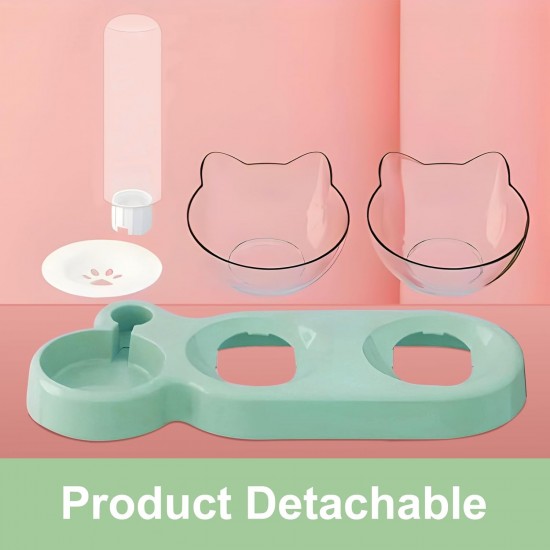 3 in 1 Cat Feeding Bowls, Cat Bowl Set, 15° Tilting Cat Bowls, Cat Accessories, Cat Bowl Set of 3, with Automatic Water Bottle, Cat Accessories, for Small and Medium Dogs and Cats 3 in 1 Cat Feeding Bowls, Cat Bowl Set, 15° Tilting Cat Bowls, Cat Accessories, Cat Bowl Set of 3, with Automatic Water Bottle, Cat Accessories, for Small and Medium Dogs and Cats