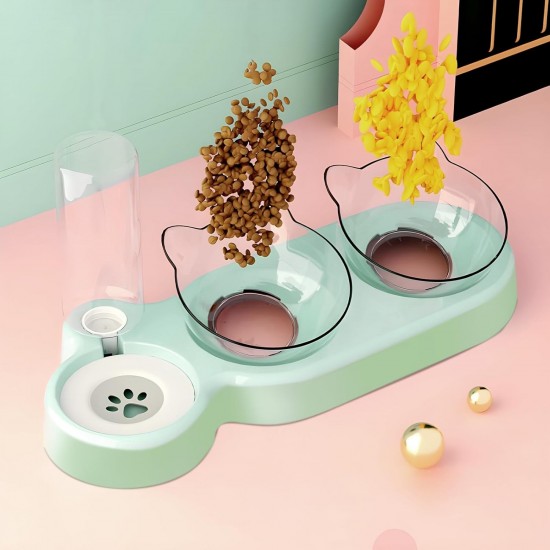 3 in 1 Cat Feeding Bowls, Cat Bowl Set, 15° Tilting Cat Bowls, Cat Accessories, Cat Bowl Set of 3, with Automatic Water Bottle, Cat Accessories, for Small and Medium Dogs and Cats 3 in 1 Cat Feeding Bowls, Cat Bowl Set, 15° Tilting Cat Bowls, Cat Accessories, Cat Bowl Set of 3, with Automatic Water Bottle, Cat Accessories, for Small and Medium Dogs and Cats