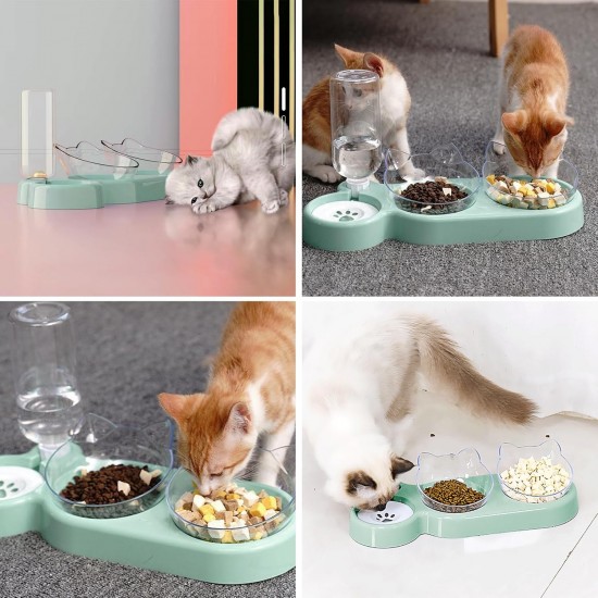 3 in 1 Cat Feeding Bowls, Cat Bowl Set, 15° Tilting Cat Bowls, Cat Accessories, Cat Bowl Set of 3, with Automatic Water Bottle, Cat Accessories, for Small and Medium Dogs and Cats 3 in 1 Cat Feeding Bowls, Cat Bowl Set, 15° Tilting Cat Bowls, Cat Accessories, Cat Bowl Set of 3, with Automatic Water Bottle, Cat Accessories, for Small and Medium Dogs and Cats