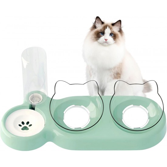 3 in 1 Cat Feeding Bowls, Cat Bowl Set, 15° Tilting Cat Bowls, Cat Accessories, Cat Bowl Set of 3, with Automatic Water Bottle, Cat Accessories, for Small and Medium Dogs and Cats
