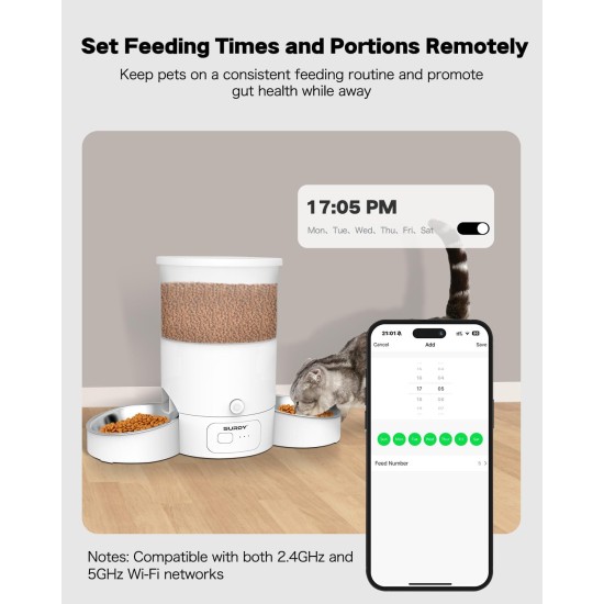3L Automatic Cat Feeder 2 Bowls, 2.4G/5G WiFi Smart Cat Food Automatic with App Control, Feeder for Cats/Dogs, Timed Pet Feeder Programmable 1-10 Meals, 10s Meal Call 3L Automatic Cat Feeder 2 Bowls, 2.4G/5G WiFi Smart Cat Food Automatic with App Control, Feeder for Cats/Dogs, Timed Pet Feeder Programmable 1-10 Meals, 10s Meal Call