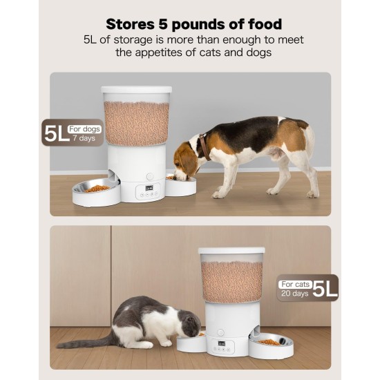 3L Automatic Cat Feeder 2 Bowls, 2.4G/5G WiFi Smart Cat Food Automatic with App Control, Feeder for Cats/Dogs, Timed Pet Feeder Programmable 1-10 Meals, 10s Meal Call 3L Automatic Cat Feeder 2 Bowls, 2.4G/5G WiFi Smart Cat Food Automatic with App Control, Feeder for Cats/Dogs, Timed Pet Feeder Programmable 1-10 Meals, 10s Meal Call