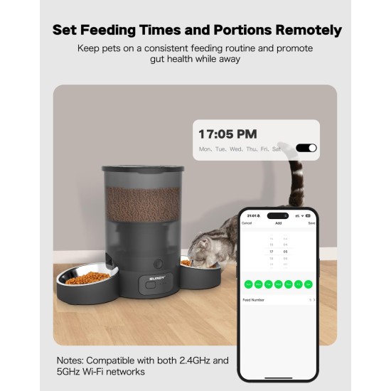 3L Automatic Cat Feeder 2 Bowls, 2.4G/5G WiFi Smart Cat Food Automatic with App Control, Feeder for Cats/Dogs, Timed Pet Feeder Programmable 1-10 Meals, 10s Meal Call 3L Automatic Cat Feeder 2 Bowls, 2.4G/5G WiFi Smart Cat Food Automatic with App Control, Feeder for Cats/Dogs, Timed Pet Feeder Programmable 1-10 Meals, 10s Meal Call