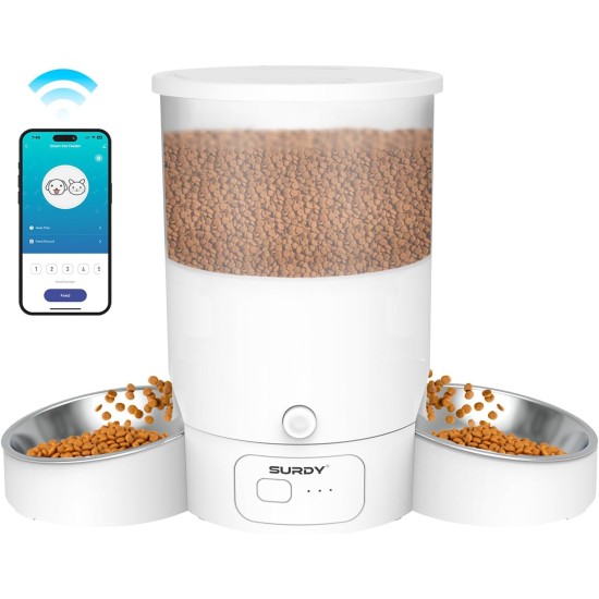 3L Automatic Cat Feeder 2 Bowls, 2.4G/5G WiFi Smart Cat Food Automatic with App Control, Feeder for Cats/Dogs, Timed Pet Feeder Programmable 1-10 Meals, 10s Meal Call