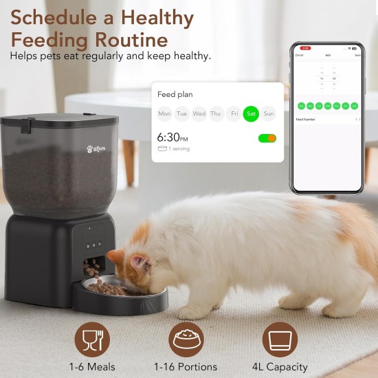 4L Automatic Cat Feeder, App Control, WiFi Intelligent Cat Food, 6 Meals a Day, Feeder for Cats/Dogs, Cat Feeder with Stainless Steel Bowl, White 4L Automatic Cat Feeder, App Control, WiFi Intelligent Cat Food, 6 Meals a Day, Feeder for Cats/Dogs, Cat Feeder with Stainless Steel Bowl, White