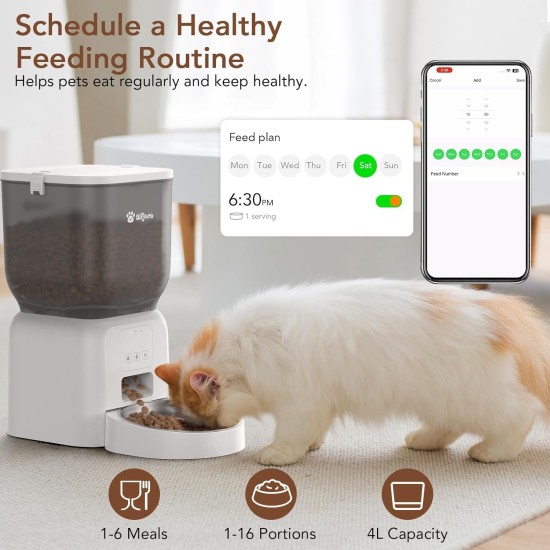 4L Automatic Cat Feeder, App Control, WiFi Intelligent Cat Food, 6 Meals a Day, Feeder for Cats/Dogs, Cat Feeder with Stainless Steel Bowl, White 4L Automatic Cat Feeder, App Control, WiFi Intelligent Cat Food, 6 Meals a Day, Feeder for Cats/Dogs, Cat Feeder with Stainless Steel Bowl, White