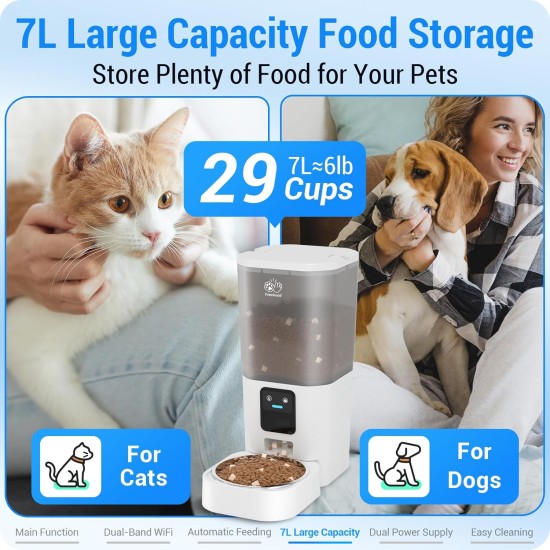 5G WiFi Automatic Cat Feeder: Cat Feeder with App Control, Automatic Feeder Dog with 7 L Cat Food Storage Container, Cat Food Automatic with Alexa for Multiple Pets, Removable for Cleaning 5G WiFi Automatic Cat Feeder: Cat Feeder with App Control, Automatic Feeder Dog with 7 L Cat Food Storage Container, Cat Food Automatic with Alexa for Multiple Pets, Removable for Cleaning