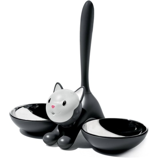 A Di Alessi Tigrito Cat Bowl in 18/10 Stainless Steel and Thermoplastic Resin, Black A Di Alessi Tigrito Cat Bowl in 18/10 Stainless Steel and Thermoplastic Resin, Black