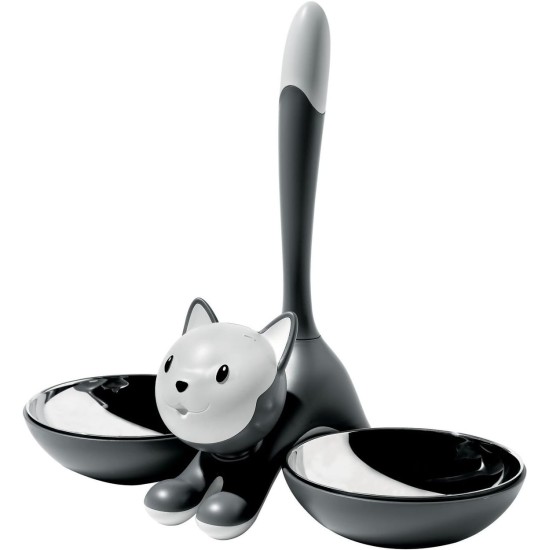 A Di Alessi Tigrito Cat Bowl in 18/10 Stainless Steel and Thermoplastic Resin, Black A Di Alessi Tigrito Cat Bowl in 18/10 Stainless Steel and Thermoplastic Resin, Black