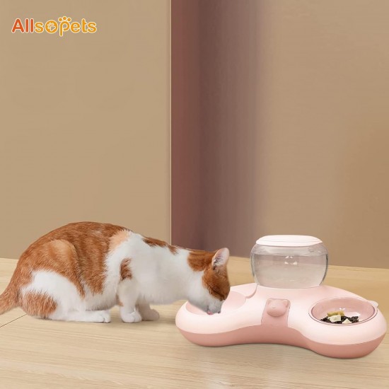 ALLSOPETS Double Bowl Cats 2 in 1 Feeding Bowl Cats Cat Food Bowls with Automatic Water Dispenser Removable Feeding Bowl for Small Dogs Cats Kittens Puppies Rabbits Pink B ALLSOPETS Double Bowl Cats 2 in 1 Feeding Bowl Cats Cat Food Bowls with Automatic Water Dispenser Removable Feeding Bowl for Small Dogs Cats Kittens Puppies Rabbits Pink B