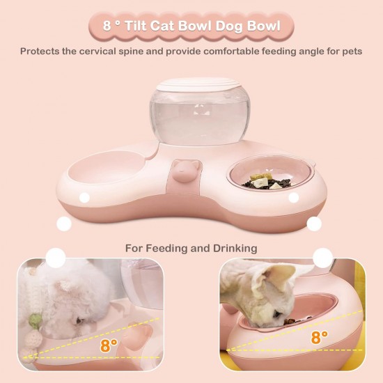 ALLSOPETS Double Bowl Cats 2 in 1 Feeding Bowl Cats Cat Food Bowls with Automatic Water Dispenser Removable Feeding Bowl for Small Dogs Cats Kittens Puppies Rabbits Pink B ALLSOPETS Double Bowl Cats 2 in 1 Feeding Bowl Cats Cat Food Bowls with Automatic Water Dispenser Removable Feeding Bowl for Small Dogs Cats Kittens Puppies Rabbits Pink B
