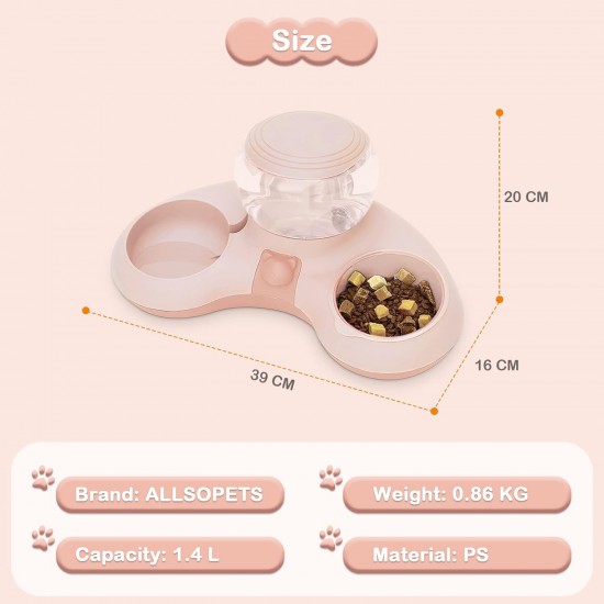 ALLSOPETS Double Bowl Cats 2 in 1 Feeding Bowl Cats Cat Food Bowls with Automatic Water Dispenser Removable Feeding Bowl for Small Dogs Cats Kittens Puppies Rabbits Pink B ALLSOPETS Double Bowl Cats 2 in 1 Feeding Bowl Cats Cat Food Bowls with Automatic Water Dispenser Removable Feeding Bowl for Small Dogs Cats Kittens Puppies Rabbits Pink B