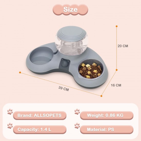 ALLSOPETS Double Bowl Cats 2 in 1 Feeding Bowl Cats Cat Food Bowls with Automatic Water Dispenser Removable Feeding Bowl for Small Dogs Cats Kittens Puppies Rabbits Pink B ALLSOPETS Double Bowl Cats 2 in 1 Feeding Bowl Cats Cat Food Bowls with Automatic Water Dispenser Removable Feeding Bowl for Small Dogs Cats Kittens Puppies Rabbits Pink B